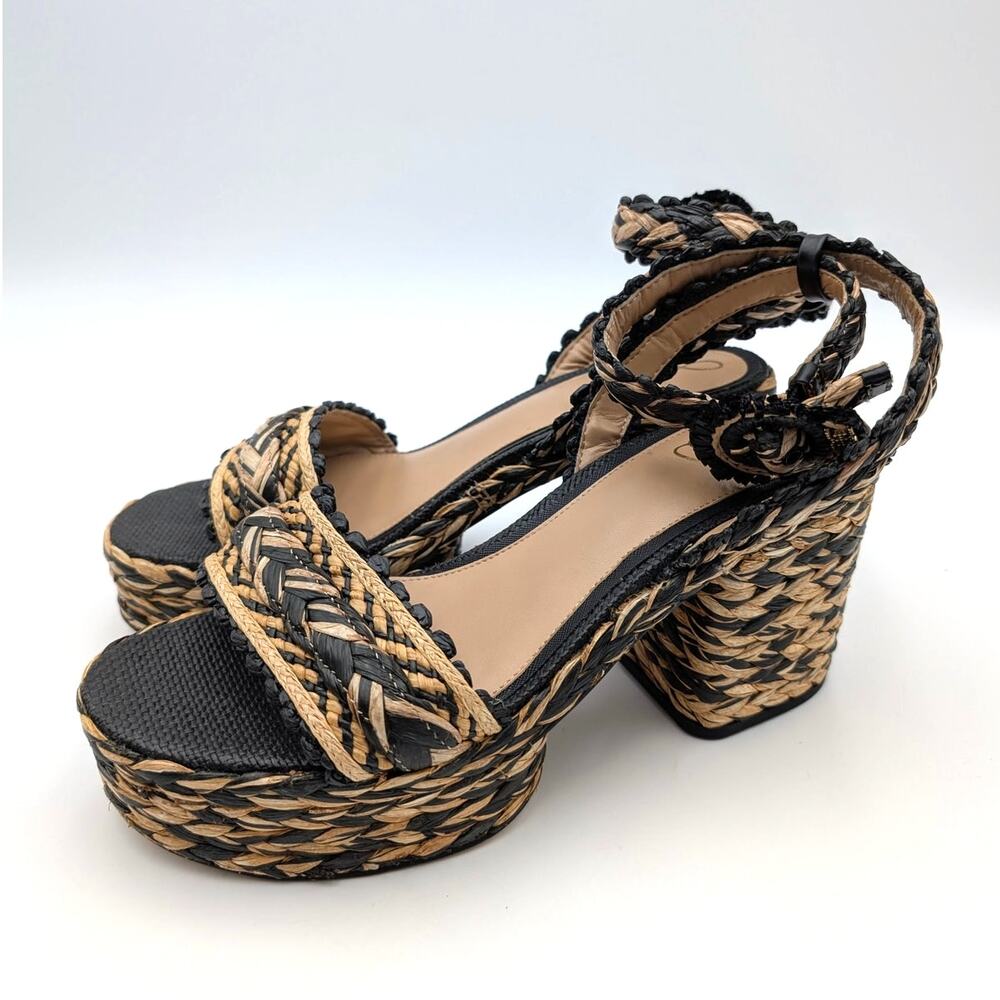 Sam Edelman Iliana Wedge Sandal Women's Black/Natural Raffia Size US9.5M EU40.5